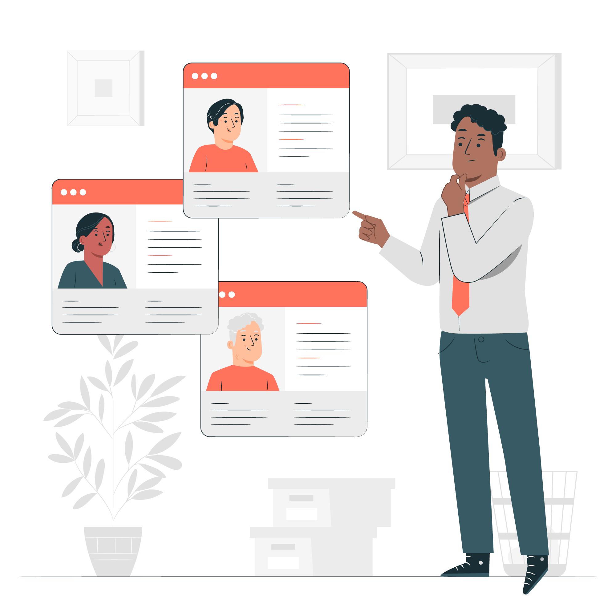 Talent profiles Hiring manager looking at various candidate profiles